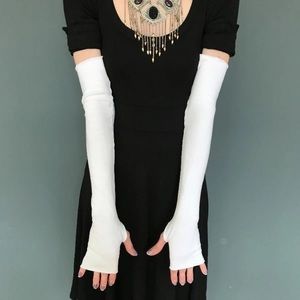 Long White Gloves Cotton Arm Warmers with Thumb Holes Sun Protection UV Covers